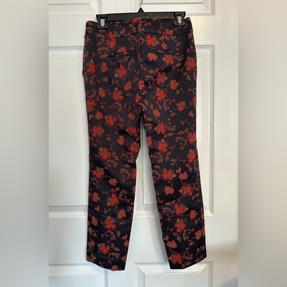 LOFT Petite’s Black Floral Print Slim Pants - Red Accent